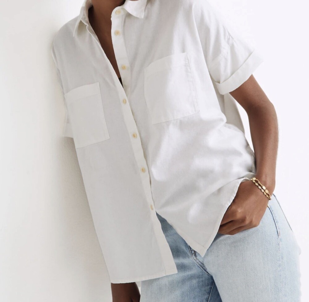 Madewell White Cotton Courier Shirt Oversized Boxy Relaxed Button Up Medium EUC - Picture 2 of 7